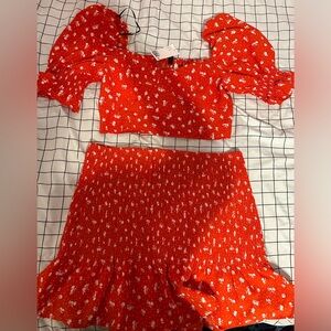 H&M Red Floral Two Piece Set